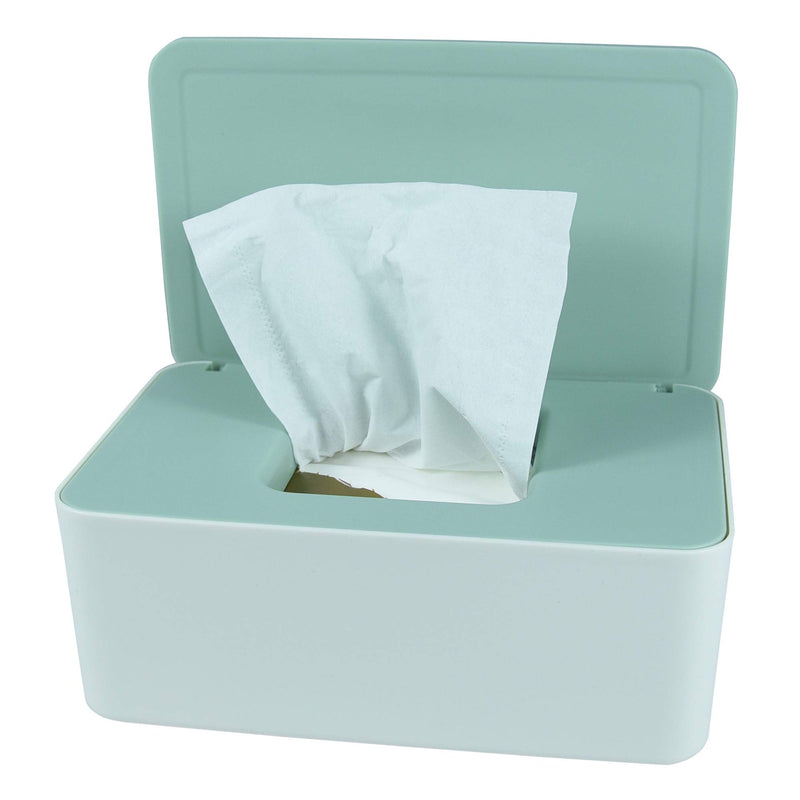 Diaper Wipes Dispenser, Tissue Storage Box Case, Wet Wipe Dispenser Holder with Lid for Home, Office, Cars (Green) Green Lid, White Box
