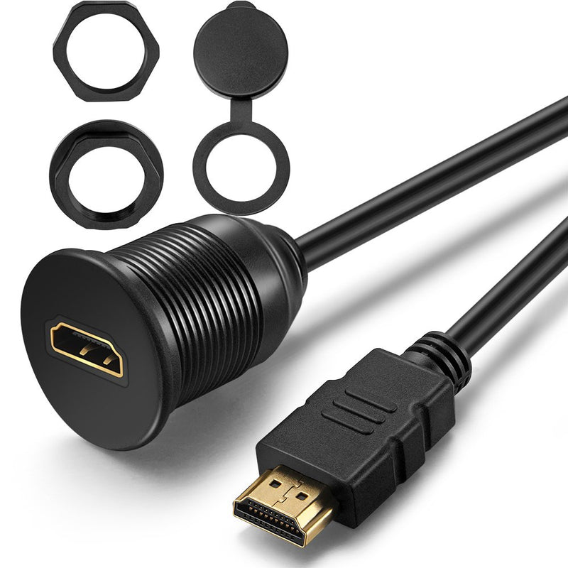 HDMI Panel Flush Mount Cable - 1 Meter 3ft | HDMI Extension Dash Flush Panel Mount Cable For Car, Boat and Motorcycle 3 Feet