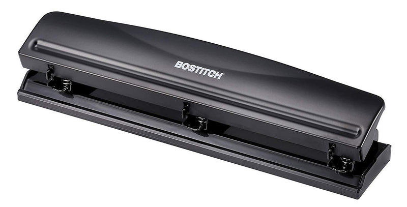 Bostitch Office 3 Hole Punch, Durable Metal, Rubber Base, 12 Sheets, Black 12 Sheet Black