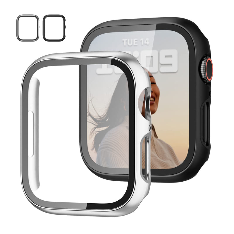 JZK Screen Protector for Apple Watch Series 3/2/1 38mm Case,Black+Silver | 2 Pack,for Apple watch Case,Hard PC Cover,Tempered Glass,Full