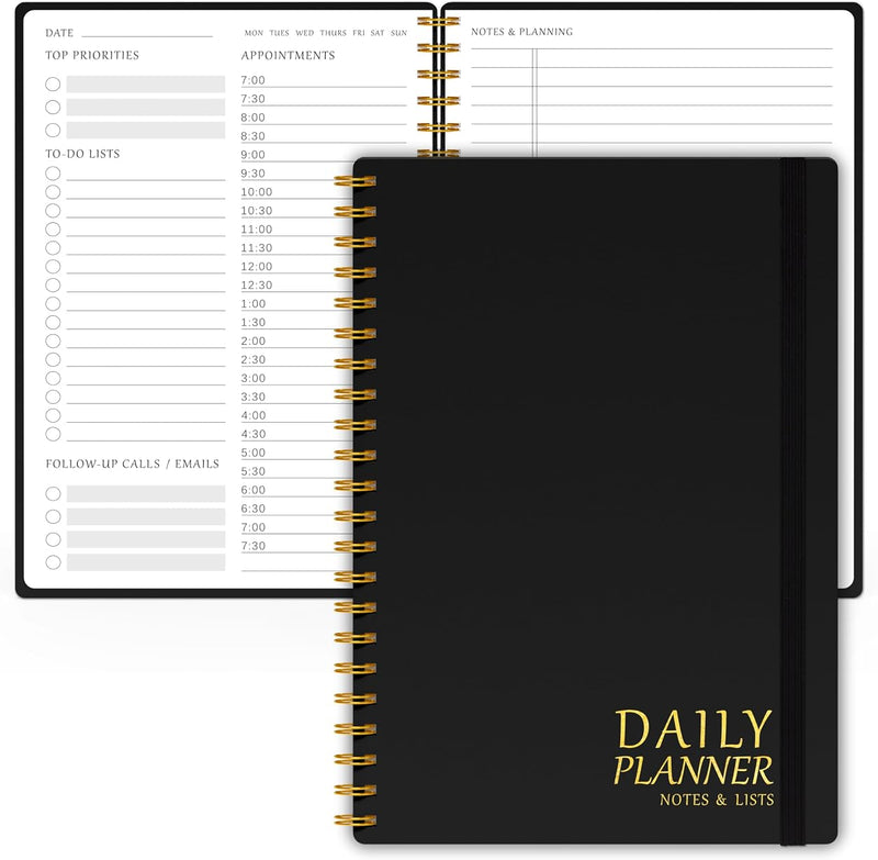 Daily Planner Undated - Simplified To Do List Notebook with Hourly Schedules, Spiral Appointment Organizer, 5.5" x 8.5", Easily Manage Your Tasks