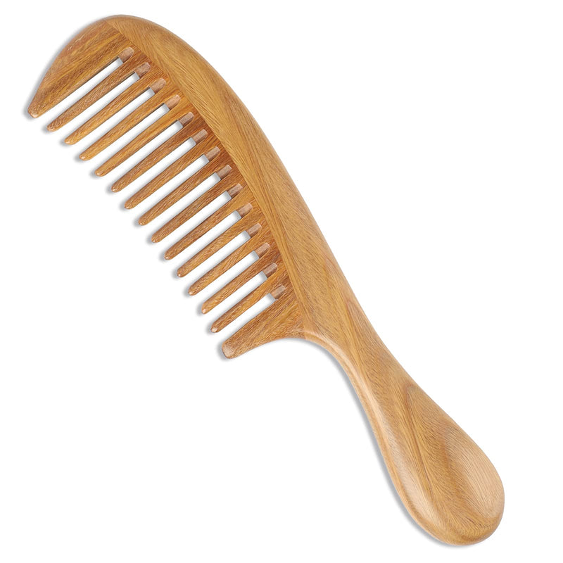 Onedor Handmade 100% Natural Green Sandalwood Hair Combs - Anti-Static Sandalwood Scent Natural Hair Detangler Wooden Comb (Wide Tooth),1 Count