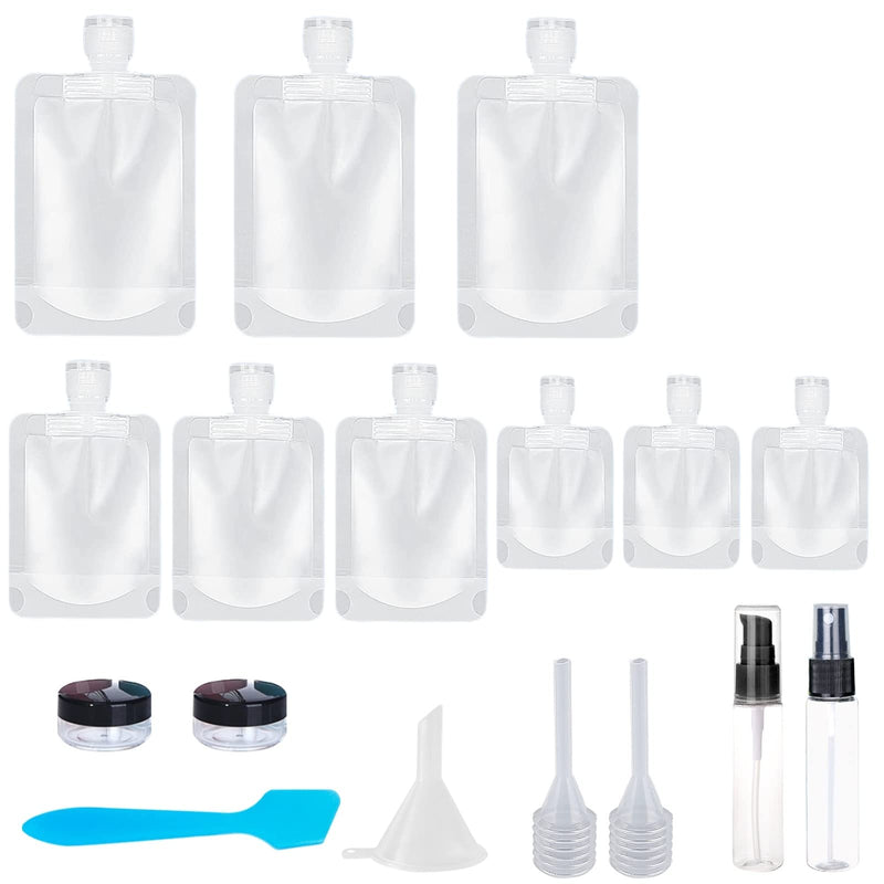 SEQUHITKU 17 Pack Travel Pouches for Toiletries,TSA Approved,Portable Containers,Stand Up Pouch,Refillable Travel Accessories for Shampoo
