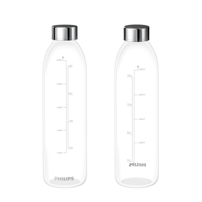 PHILIPS Glass Water Bottles, Reusable Clear Glass Bottles with Lids, Stainless Steel Cap Juice Bottles BPA Free Food Grade & Leakproof Travel