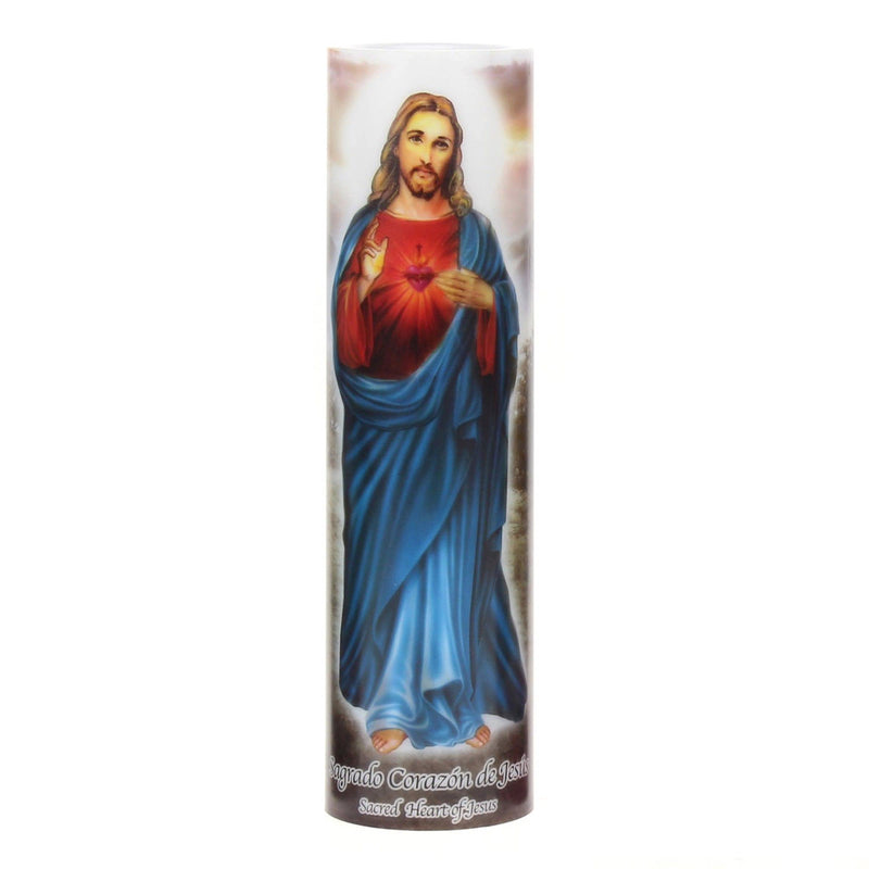 Stonebriar LED Saint Prayer Candle — Automatic Timer, Flameless Candle for Prayer, Memorials & Religious Décor, Jesus, 8" 1 Count Jesus