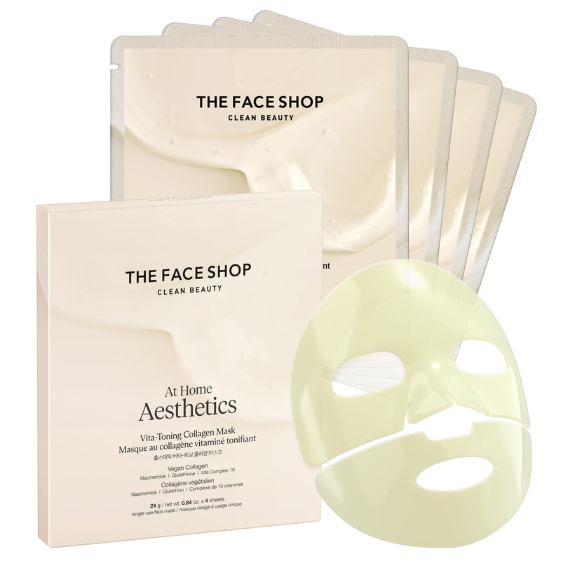 THE FACE SHOP Vita-Toning Vegan Collagen Face Mask, Korean Glass Skin Essential, Hydrogel Mask for Moisturizing & Skin Elasticity, Improves Uneven