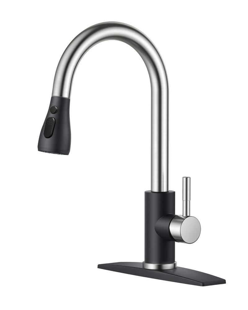 FORIOUS Kitchen Faucets with Pull Down Sprayer, High Arc Single Handle Classic Stainless Steel Sink Faucet 1 or 3 Hole, Suitable for Farmhouse