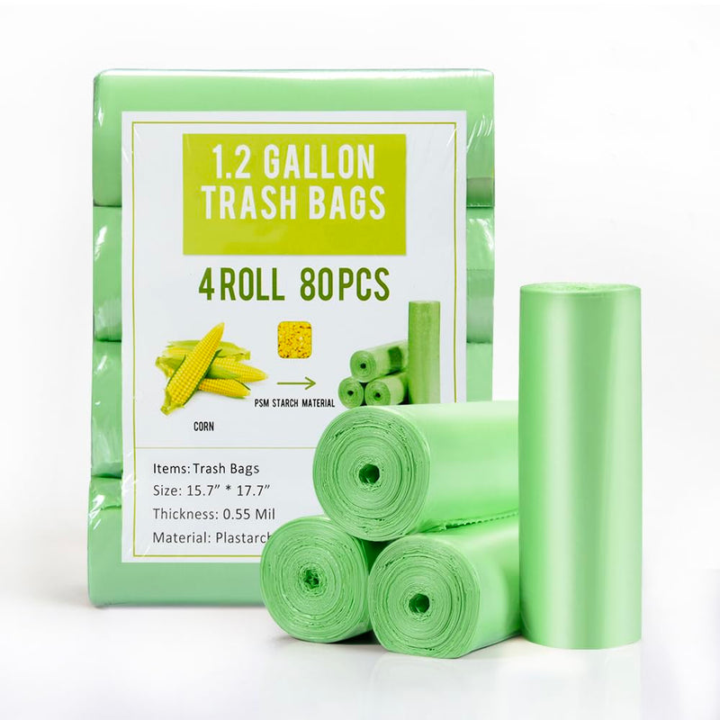 Jaoul Trash Bags 1.2 Gallon, Small Garbage Bags, Strong & Unscented Mini Trash Bags for Kitchen, Bathroom, Office, Restroom, Car, Green, 80 Counts