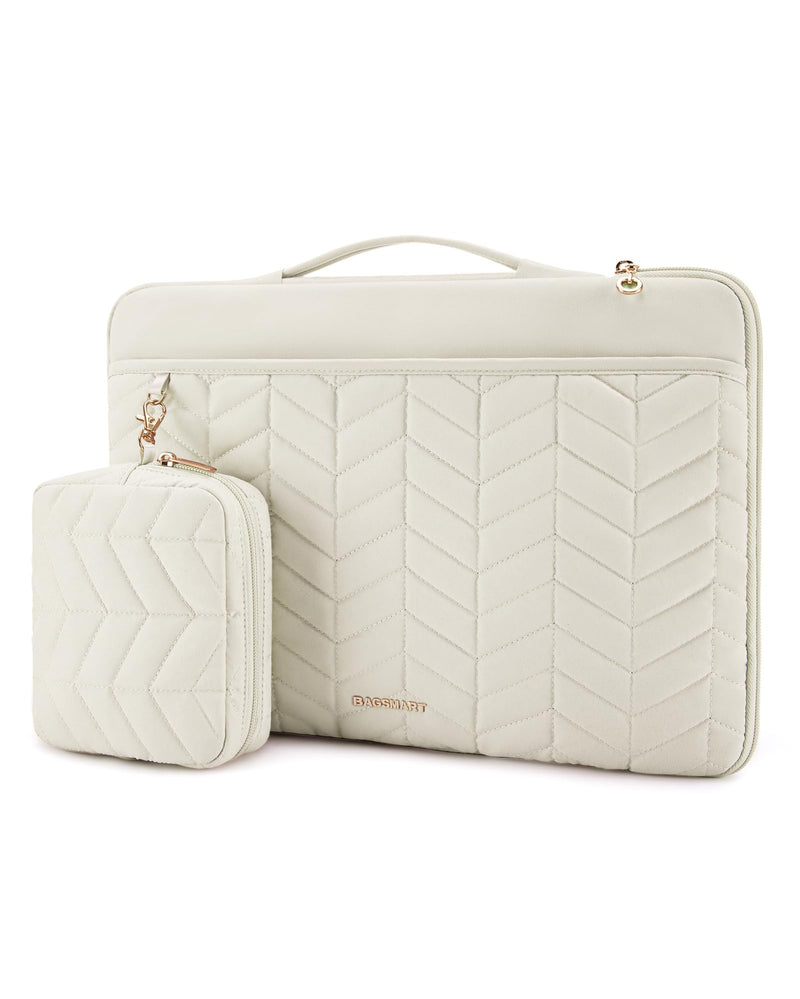 BAGSMART Laptop Case with Handle, Puffy Padded Laptop Bag Sleeve for Women, Portable MacBook Air/Pro Computer Case, 13-14 inch, Beige Beige 13-14 inch