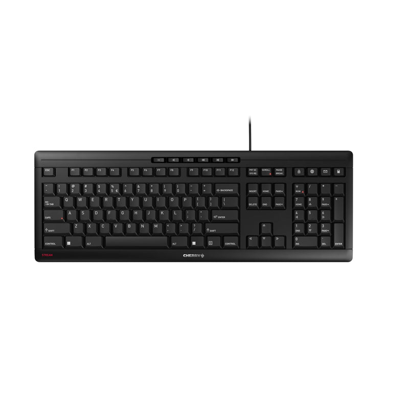 Cherry Stream Keyboard | Wired Slim Whisper Quiet | Silent Keys | Black | For PC/Laptop, Unique Typing Feel, Slim Design, CHERRY SX Scissor