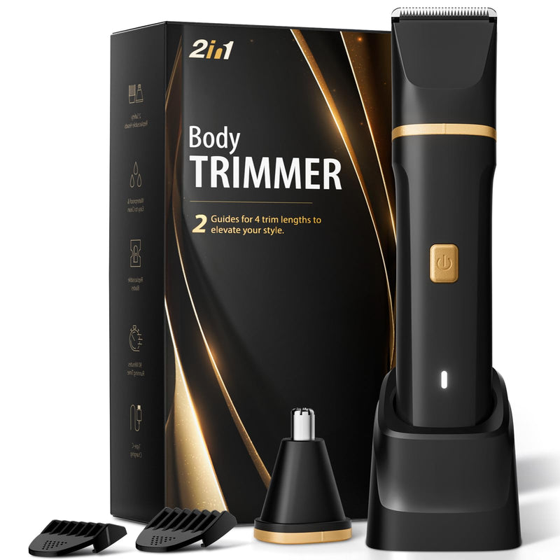 Risina Body Trimmer for Men, 2-in-1 Groin & Body Hair Trimmer, IPX7 Waterproof Electric Razor, Ball & Pubic Hair Trimmer for Private Areas,