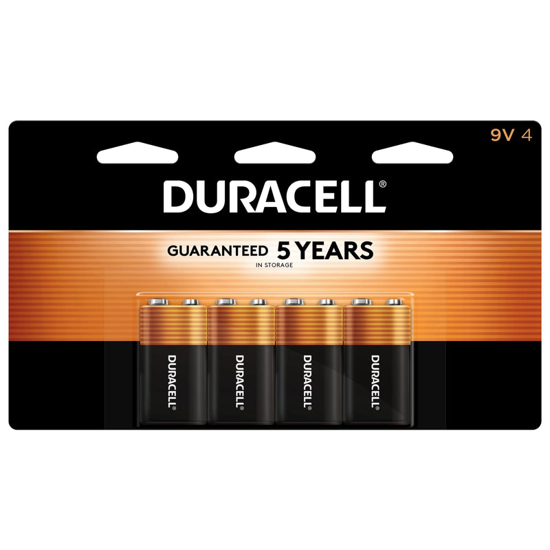 Duracell Coppertop 9V Battery, 4 Count Pack, 9-Volt Battery with Long-Lasting Power, All-Purpose Alkaline 9V Battery for Household and Office Devices