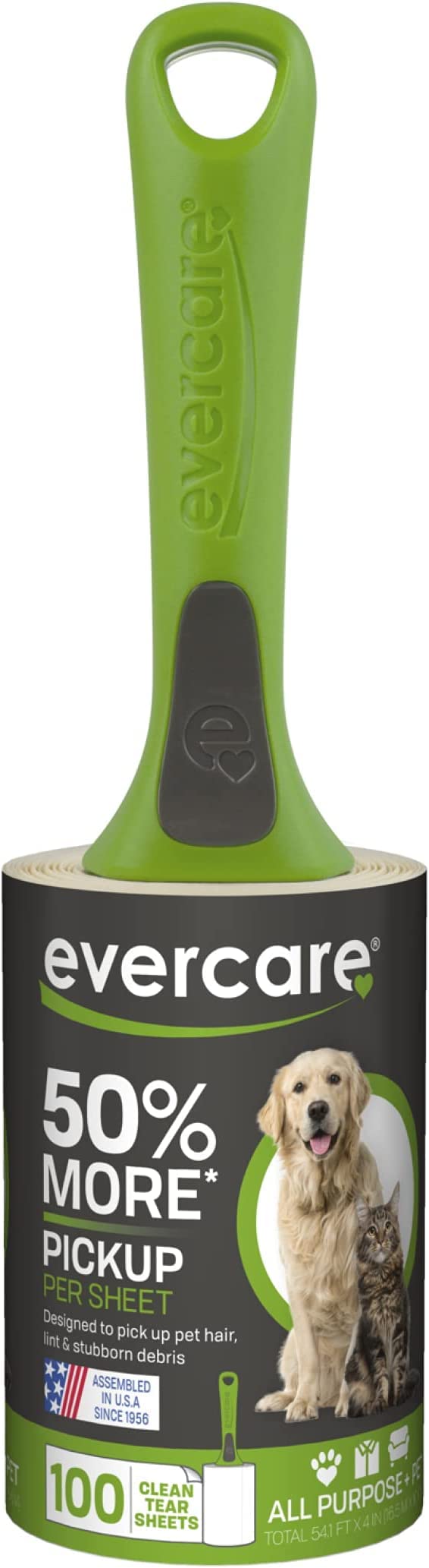 Evercare All Purpose Pet Hair Lint Roller, 100 Sheets – Reusable Sticky Roller for Pet Hair, Cat & Dog Hair Remover, Lint Remover, Pet Hair