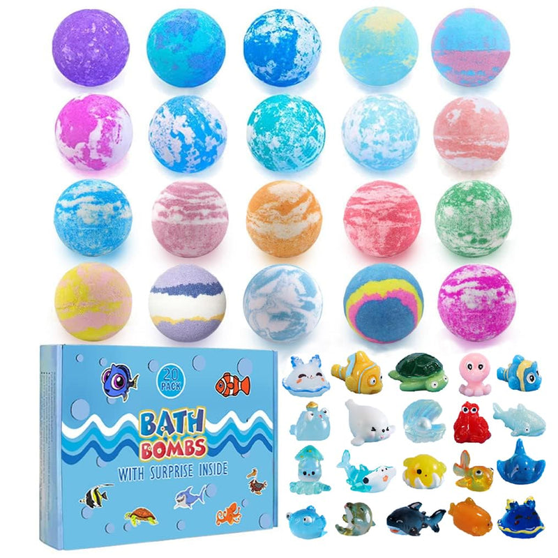Bath Bomb Gift Set with Surprise Inside, 20 Pack Organic Bath Bombs for Kids, Kids Safe Handmade Fizzy Balls for Kid, Ideal Birthday Gift for