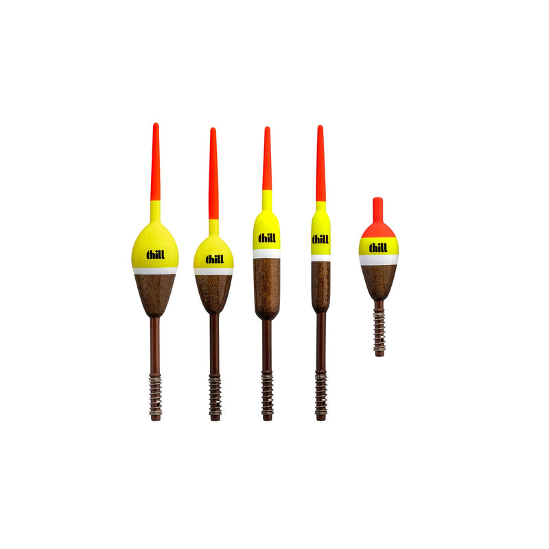 Thill Classic Float Fishing Bobber with Buoyant Balsa Wood Body Spring Float 5-Pack | Assorted