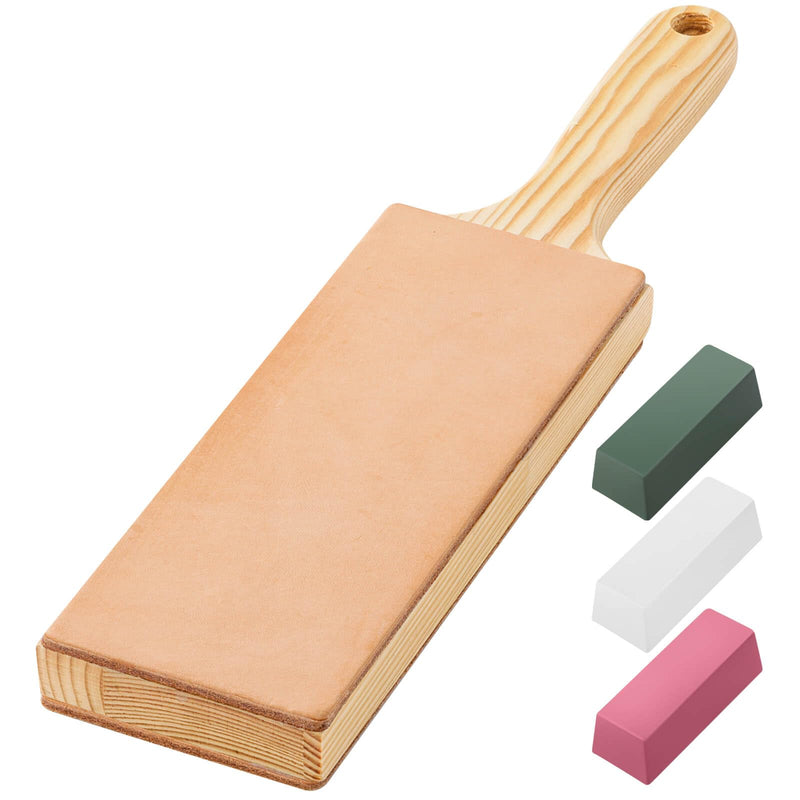 Angerstone Oversize Double Sided Leather Strop Kit(3" Knife Stropping Leather)with Ergonomic Handle - Knife Strop for Sharpening Knives, Wood