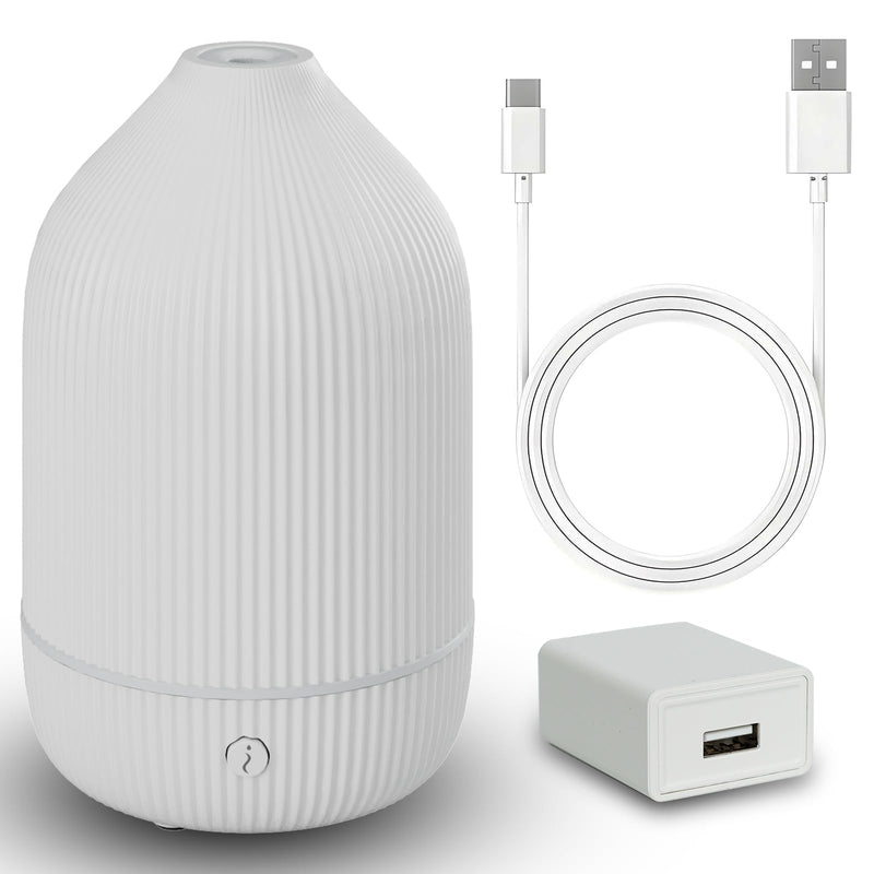 Oil Diffuser,100ML Mini Aromatherapy with USB Cable & Adapter, 7 Colors Lights Mode Waterless Auto Off for Car Home Office Room (USB Power) White
