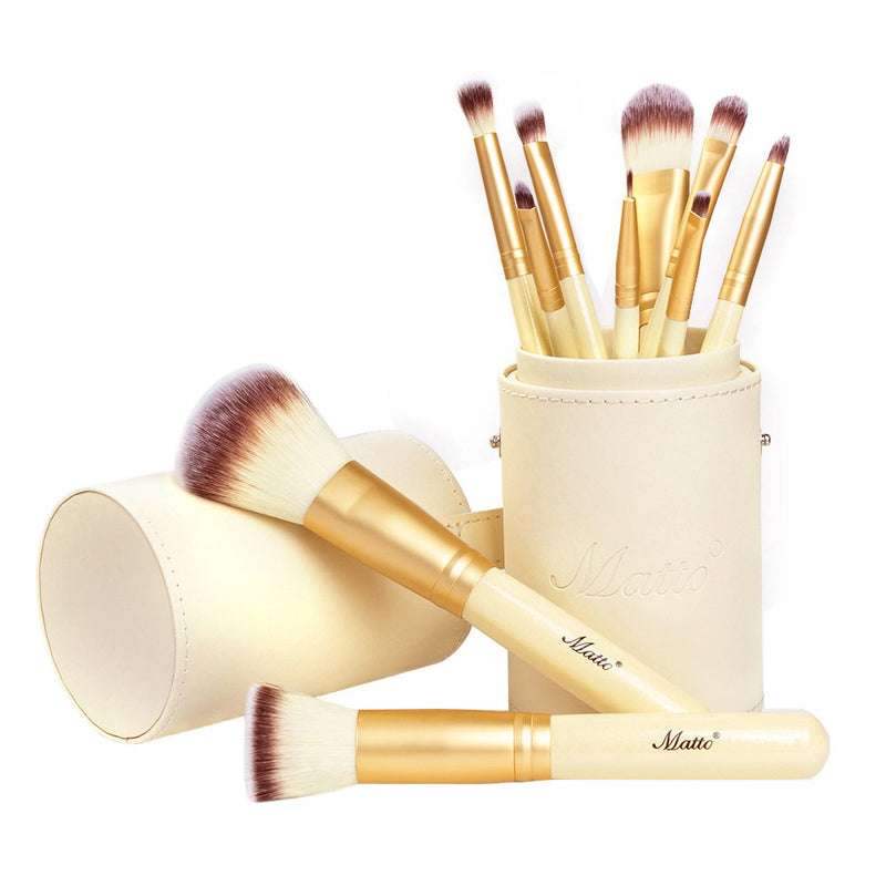 Matto Makeup Brushes 10-Piece Golden Makeup Brush Set with Foundation Powder Mineral Eye Face Make up Brushes Holder