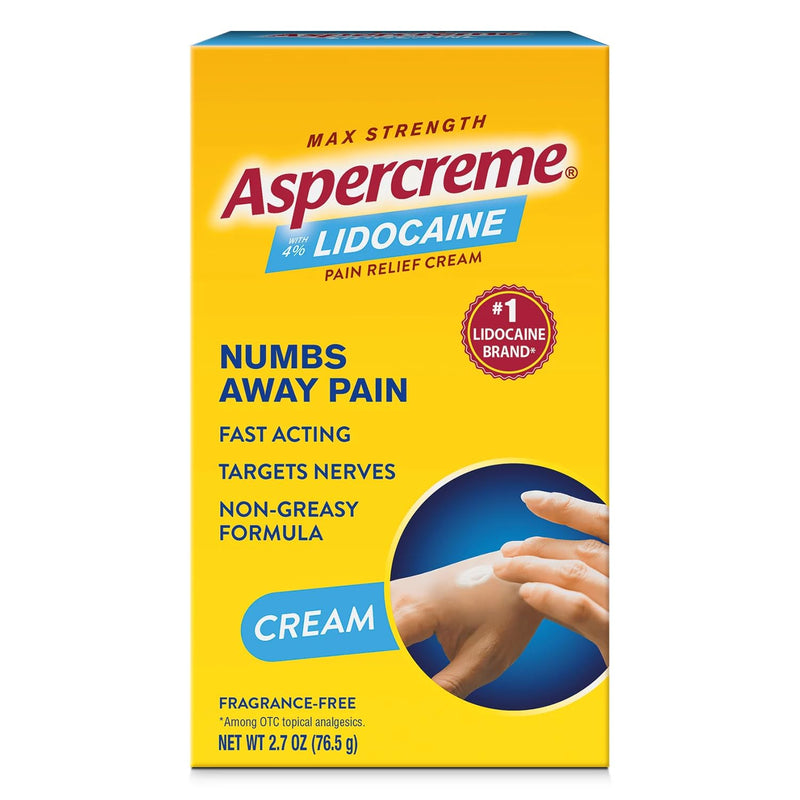 Aspercreme Lidocaine Pain Relief Cream Soothes Aggravated Nerves, Numbing Topical Analgesic with Max-Strength 4% Lidocaine & Moisturizing Aloe,