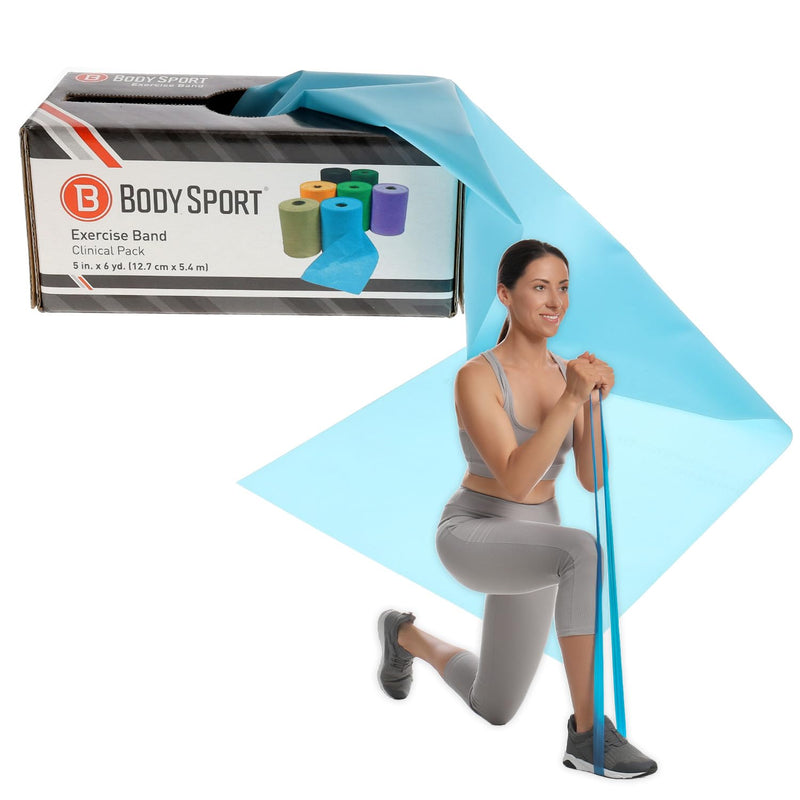 Body Sport Exercise Band, 5 in. x 6 yd., Light Blue, Resistance – Professional Bands for Home Fitness & Gym Exercises Workout Rehab Equipment