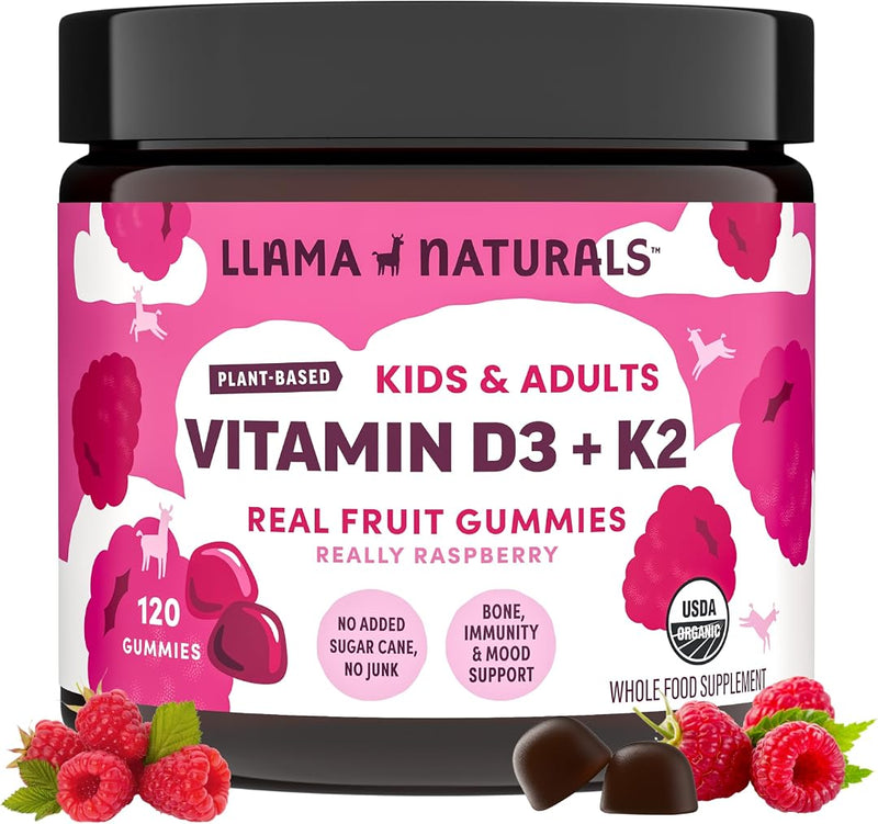 Llama Naturals Vitamin D3, Vegan, Organic Immune Support Supplement, Vitamin D Gummies for Adults and Kids, Real Fruit Gummy Vitamins, Promotes