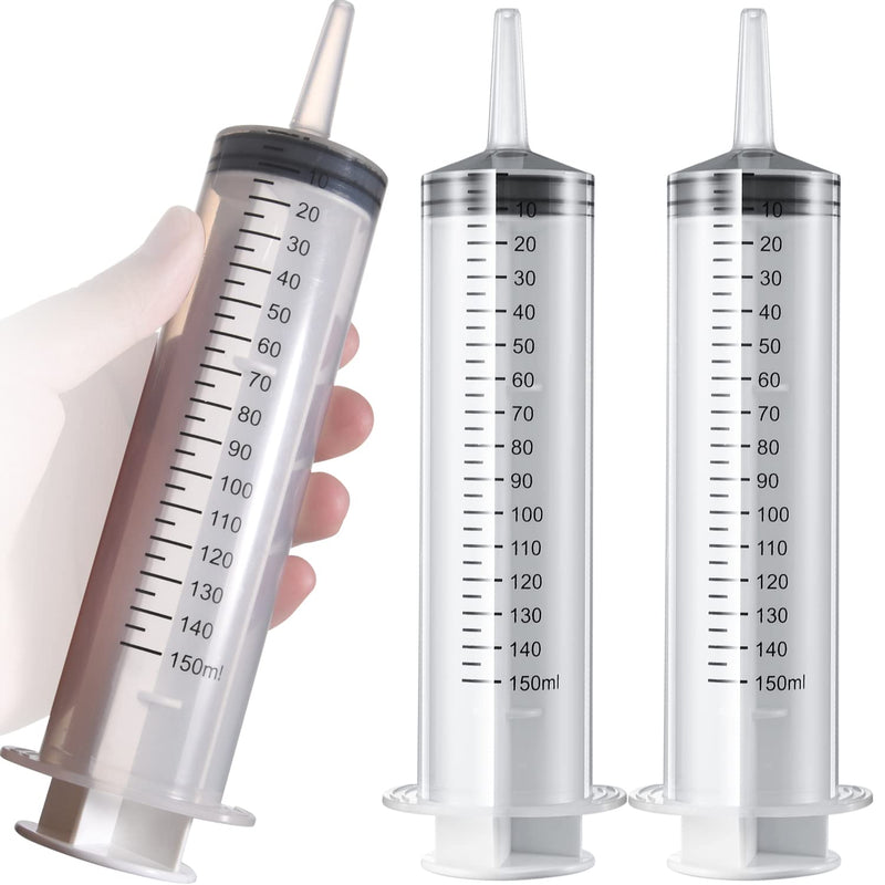 2 Pack 150ml/cc Large Syringe , Individually Sealed Plastic Liquid Syringes with Measurement for Scientific Labs, Measuring, Watering, Refilling,