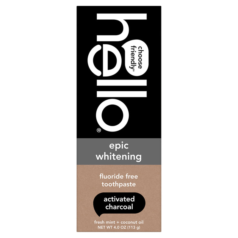 Hello Epic Whitening Charcoal Fluoride Free Toothpaste, Activated Charcoal Toothpaste with Coconut Oil, Whitens Teeth Naturally, SLS Free, Fresh
