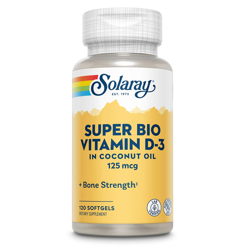 SOLARAY Super Bio Vitamin D3 in Coconut Oil - D3 Vitamin 5000 IU - Bone Health and Immune Support Supplement - Lab Verified, Made Wtihout Soy,