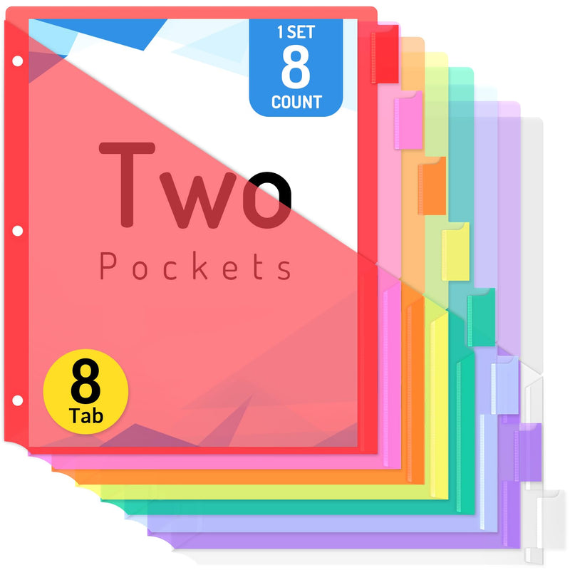 Forvencer 8 Count Dividers with Two Pockets, 8 tabs Binder Dividers for 3 Ring Binder Organizer, Multicolor, 1 Set Red 1 Set