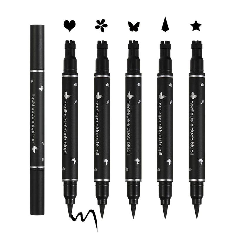5PCS Liquid Winged Eyeliner Stamp Pen Set - Double-headed Black Eye Liner Pencil - Long-lasting Waterproof Stamp Eyeliner Set for Eye Makeup -