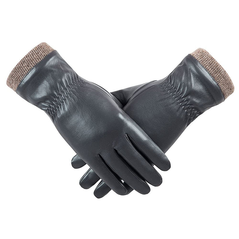 REDESS Winter Leather Gloves for Women, Fleece Lined Warm Gloves, Touchscreen Texting Thick Thermal Snow Driving Gloves Large Dark Grey