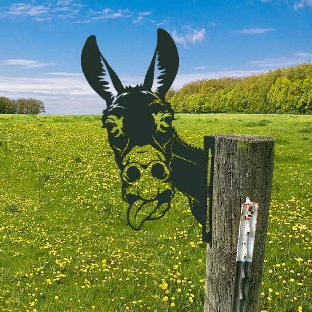 Home Garden Decor Iron Animals Humorous Donkey Metal Art for Home Garden Yard Fence Art Patio Outdoor Decorations STLl