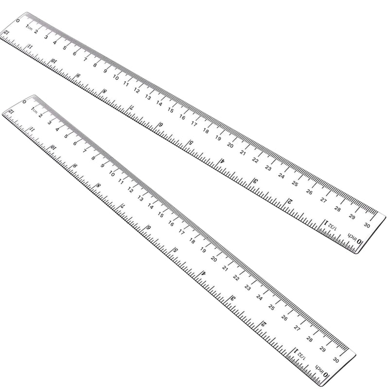 Plastic Ruler, 12 Inch Clear Plastic Ruler, Centimeter, Millimeter and Inches, Pack of 2 | Clear Plastic Ruler 12 Inch, Rulers with metric and