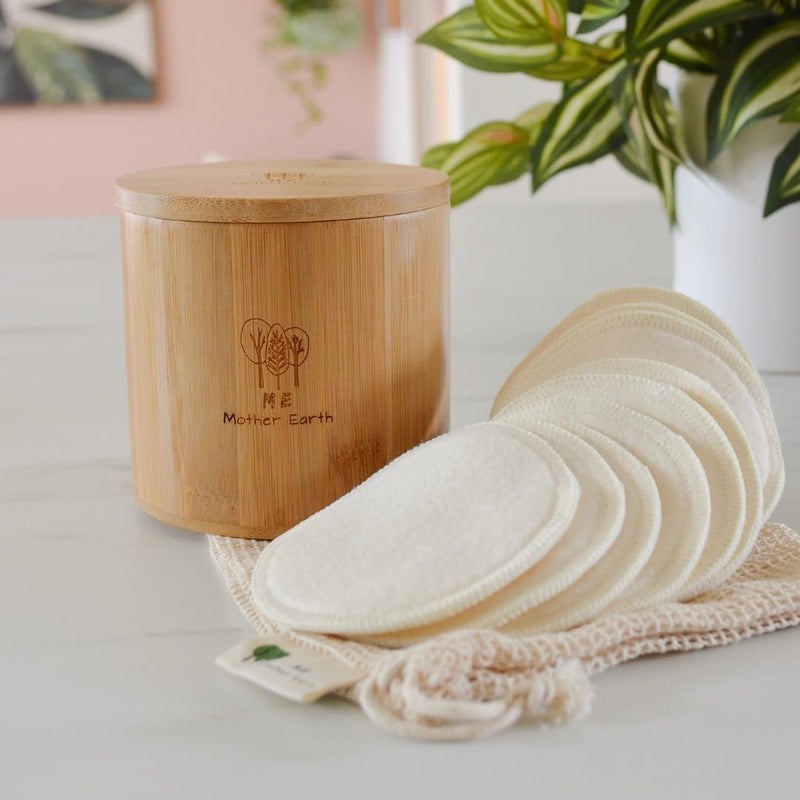Reusable Hemp Cotton Rounds 15-Pack with Bamboo Storage Box – Ultra-Soft Organic Face Pads for Makeup Removal, Skincare Accessories, and