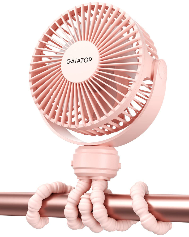 Gaiatop Mini Portable Stroller Fan, Battery Operated Small Clip on Fan, Detachable 3 Speed Rechargeable 360° Rotate Flexible Tripod Handheld Desk