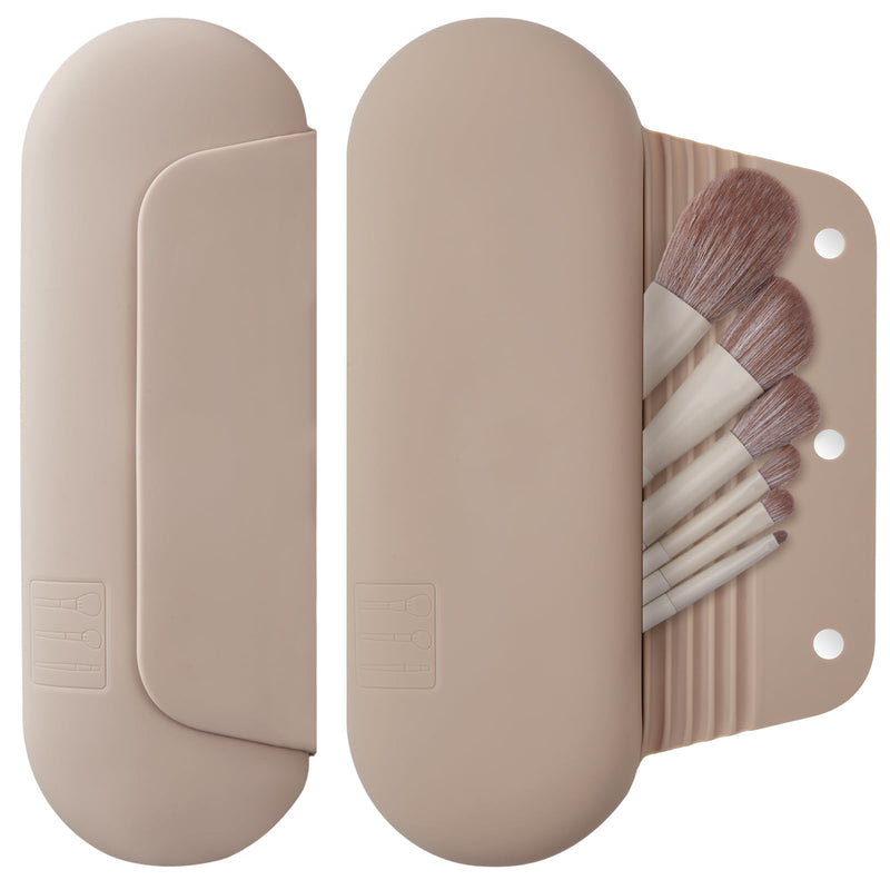 Silicone Makeup Brush Holder Travel Cosmetic Bag:Soft Portable Cosmetic Face Brushes Holder with Upgrade Anti-Fall Out Magnetic Closure, Large