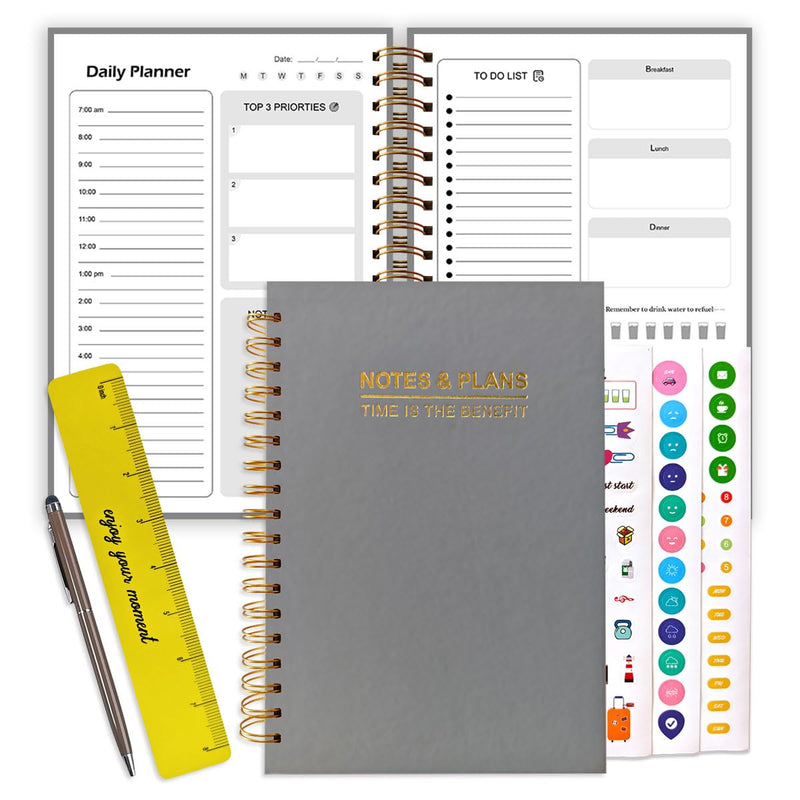 7" x 10" Undated Hourly Planner journal, Daily Planner, Notebook With Hourly Schedule, Weekly and Monthly Planner Spiral Bound,Weekly To Do List