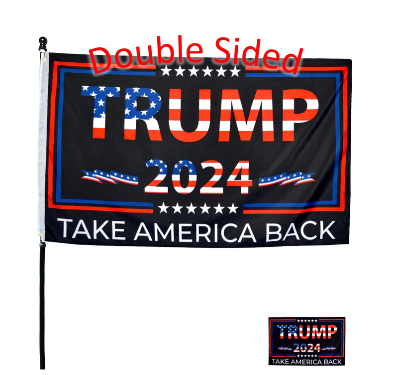 Double-Sided Trump 2024 Flag - Take America Back - 3x5 Foot Indoor Outdoor Decoration Banner With a FREE Sticker - Double-Sided Banner With Vivid