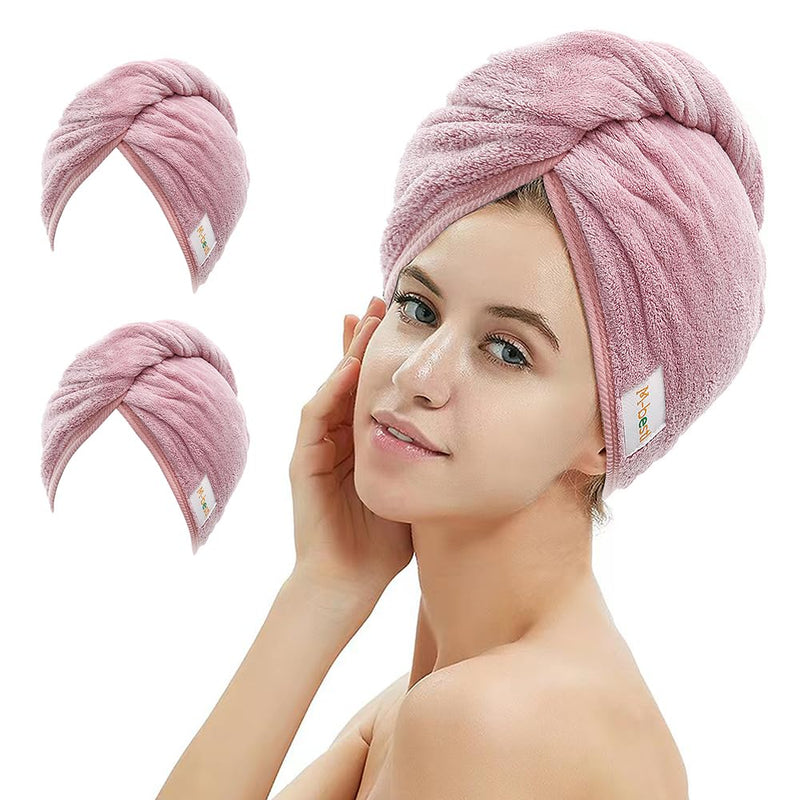 M-bestl 2 Pack Microfiber Hair Towel Wrap to Dry Hair Quickly Bean Pink