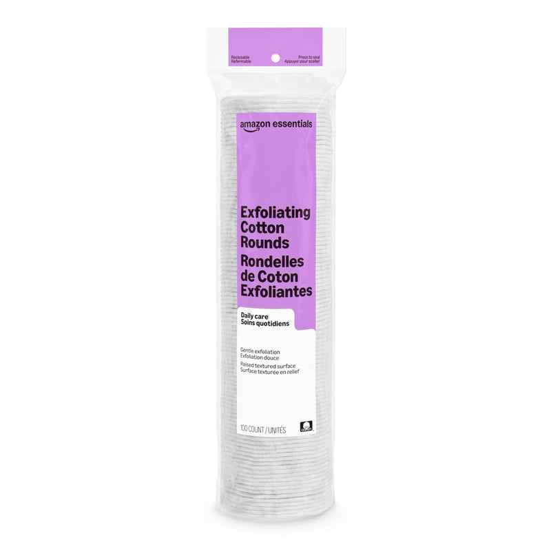 Amazon Essentials Exfoliating Cotton Rounds, 100 Count (Pack of 1) (Previously Amazon Basics)