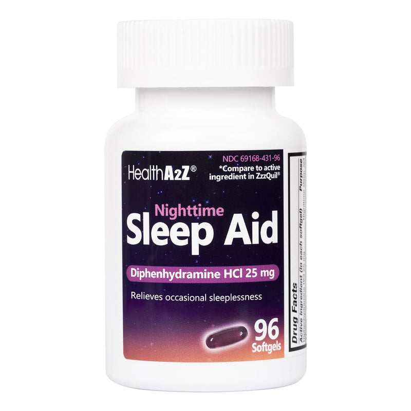 HealthA2Z Sleep Aid, Diphenhydramine HCl 25mg Softgels, Supports Deeper, Restful Sleeping, Non Habit-Forming (96 Softgels) 96 Count (Pack of 1)