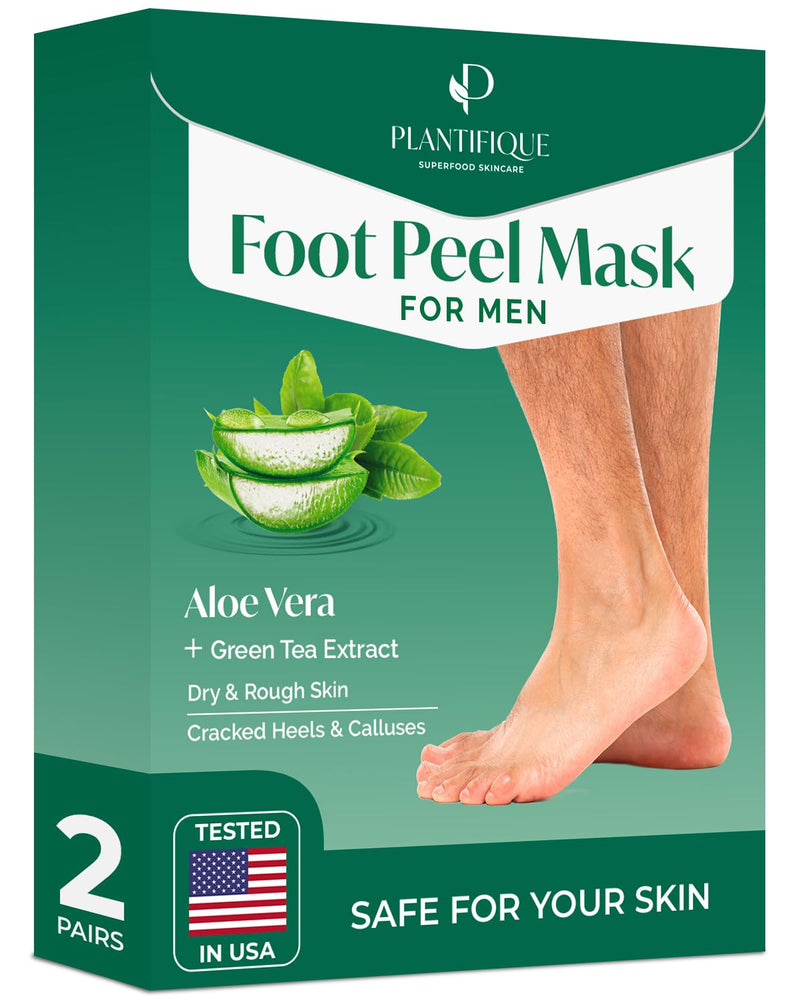 PLANTIFIQUE Foot Peeling Mask for Men, Dermatologically Tested - 2 Pairs Aloe Vera 1 Count (Pack of 2)