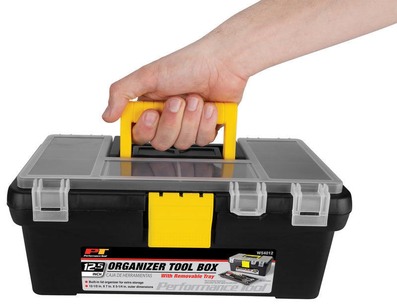Performance Tool W54012 Heavy Duty Plastic Organizer Tool Box for Workshops and Garages, Black, 12.5-Inch