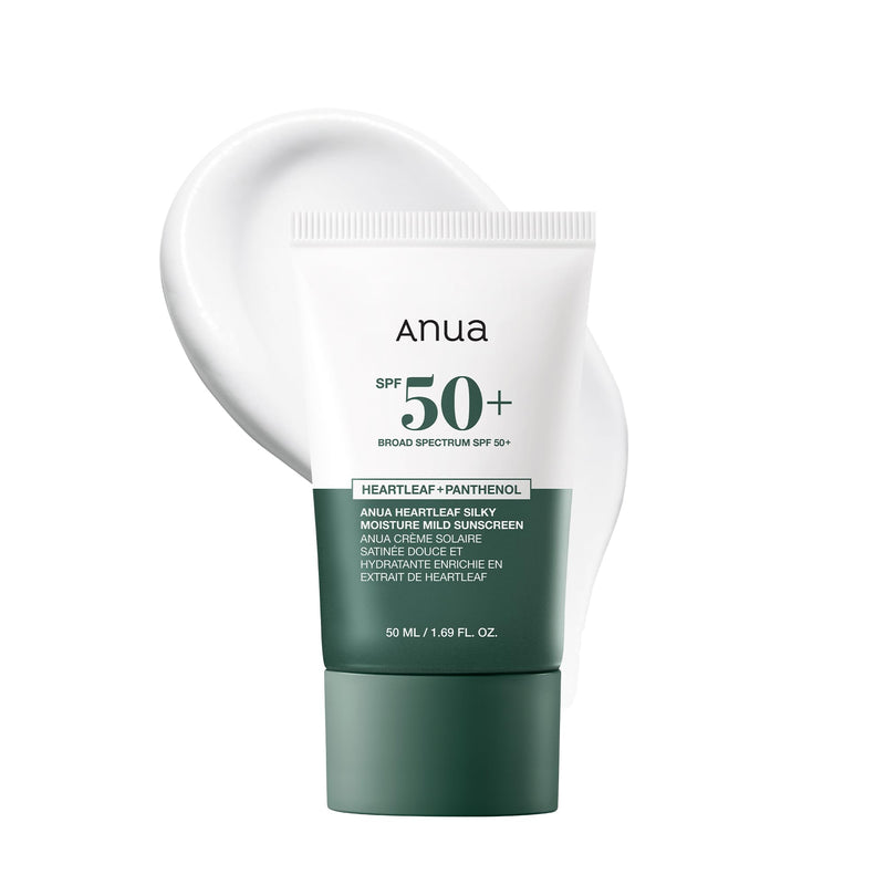 Anua Heartleaf Silky Moisture Mild Sunscreen, Broad Spectrum SPF 50+ with Moisturizing Formula, Lightweight Korean Sunscreen, Natural Finish,