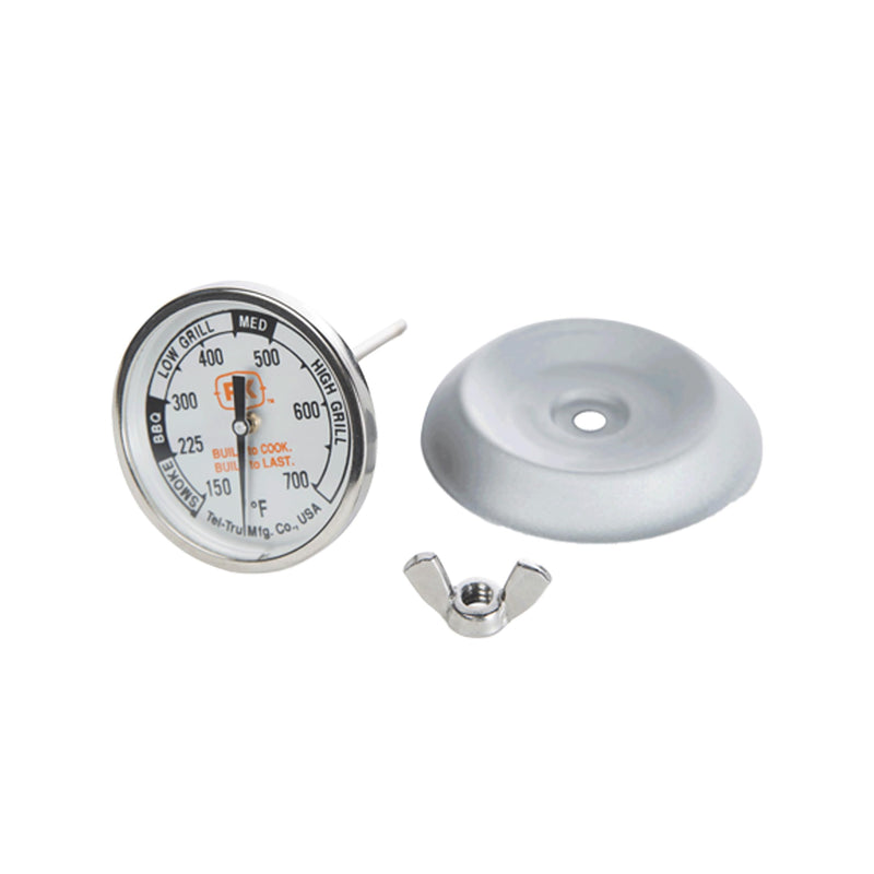 PK Grills Tel-Tru BBQ Grill Thermometer Outdoor Grilling Temperature Gauge Kit, Includes Charcoal/Smoker Thermometer Probe, Wing Nut, and Silver