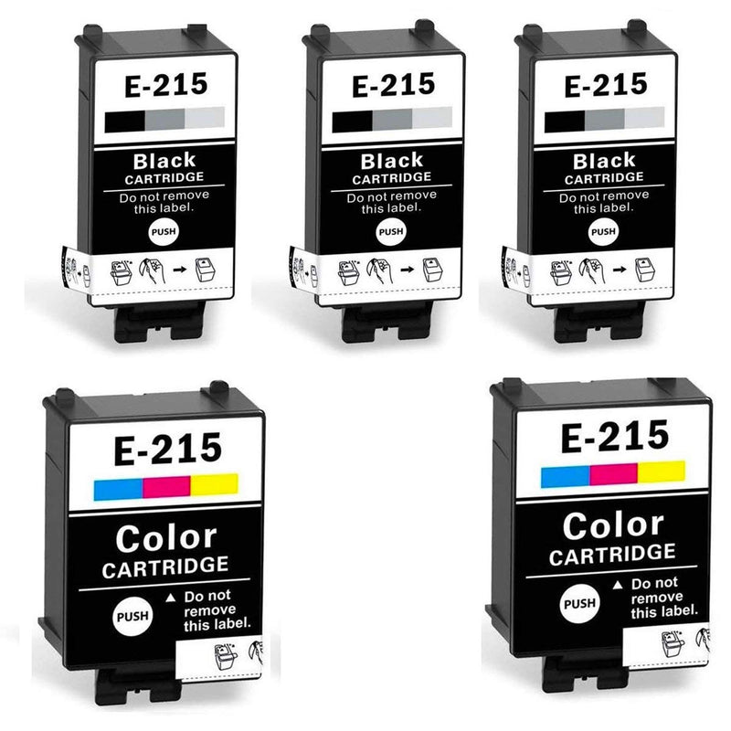215 Ink Cartridges T215 Remanufactured for WF-100 wf100 Printer, Pigment, 5-Pack: 3 Black, 2 Color