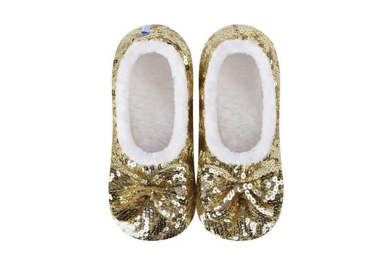 Snoozies Ballerina Bling Metallic Shine Slippers | Sequin House Shoes for Women | Slipper Socks with Grippers | Cute Indoor Footwear Medium Gold