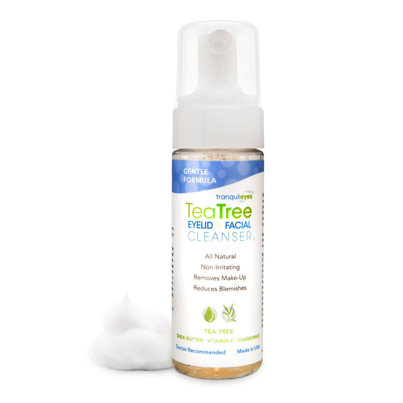 EYEECO Gentle Tea Tree Oil Eyelid & Facial Cleanser, 1.6 oz | Non-Irritating Foaming Eyelid Cleanser & Face Wash with Tea Tree, Chamomile & Shea