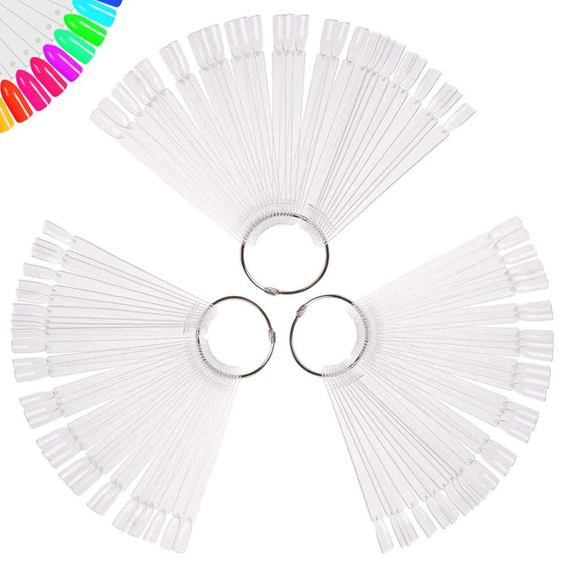 150 Pcs Clear Nail Swatch Sticks with Ring, Fan Shape Nail Art Polish Display Tips, False Nail Sample Sticks, Nail Practice Color Display,
