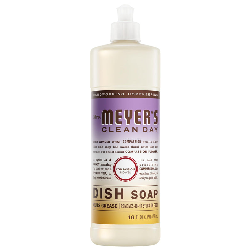 MRS. MEYER'S CLEAN DAY Liquid Dish Soap, Compassion Flower Scent, 16 Ounce Bottle